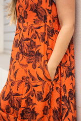 Tulip Print Draped Dress-OR
