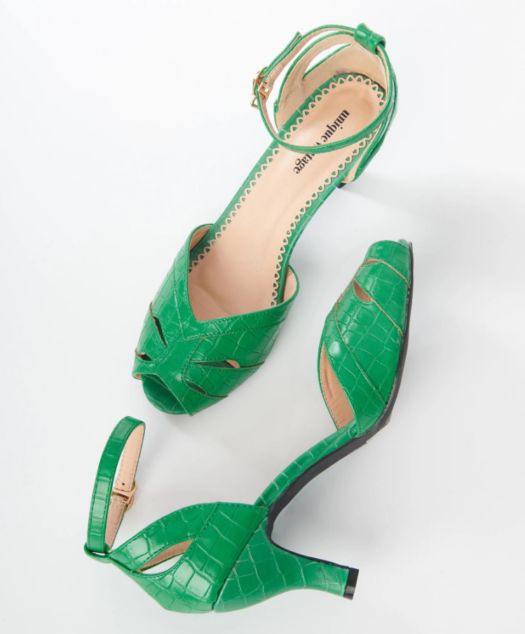 Green Crocodile Peep Toe Heels Look Feel Be