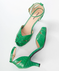 Green Crocodile Peep Toe Heels