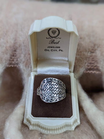 Silver Ring Featuring Weave Pattern - LR