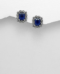 Marcasite and Blue  Zirconia Earrings GS01